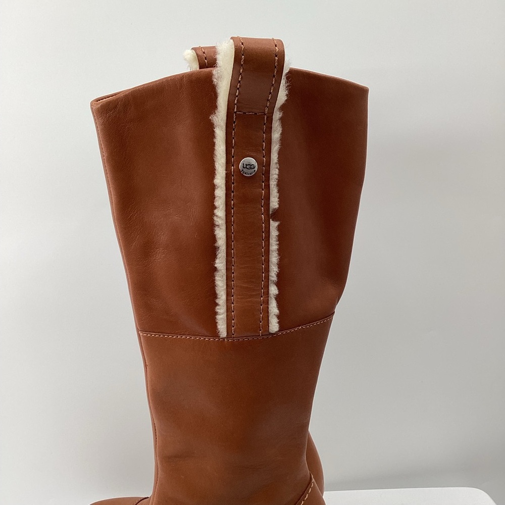 UGG Women's Tall Tan Leather Heeled Boots - Picture 11 of 16